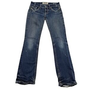 MEK Denim Jeans Womens 26 Bootcut Low Rise Embroidered Pocket Y2K Thrashed
